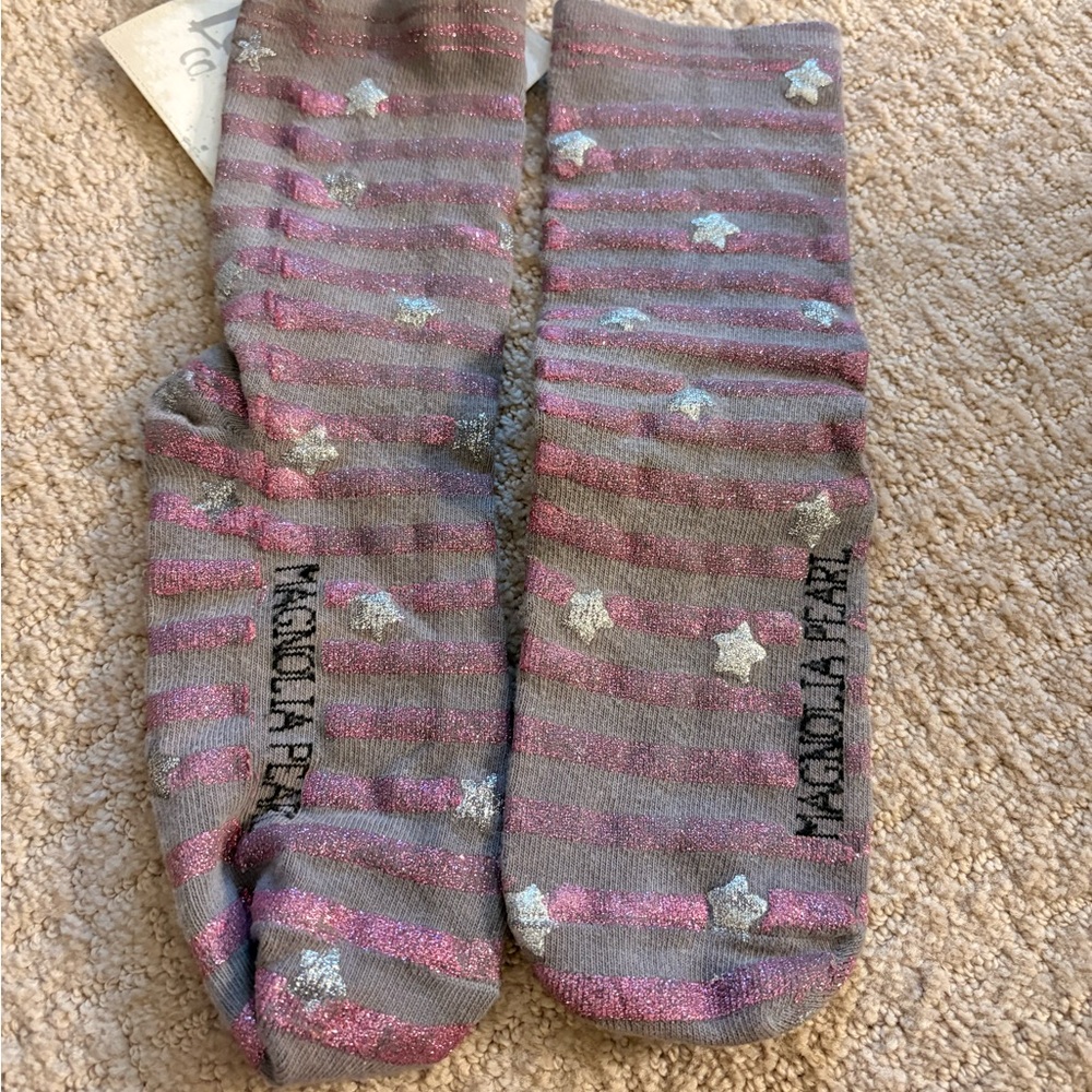 Magnolia Pearl Glitter Stripe Star Socks #401 OOAK NWT